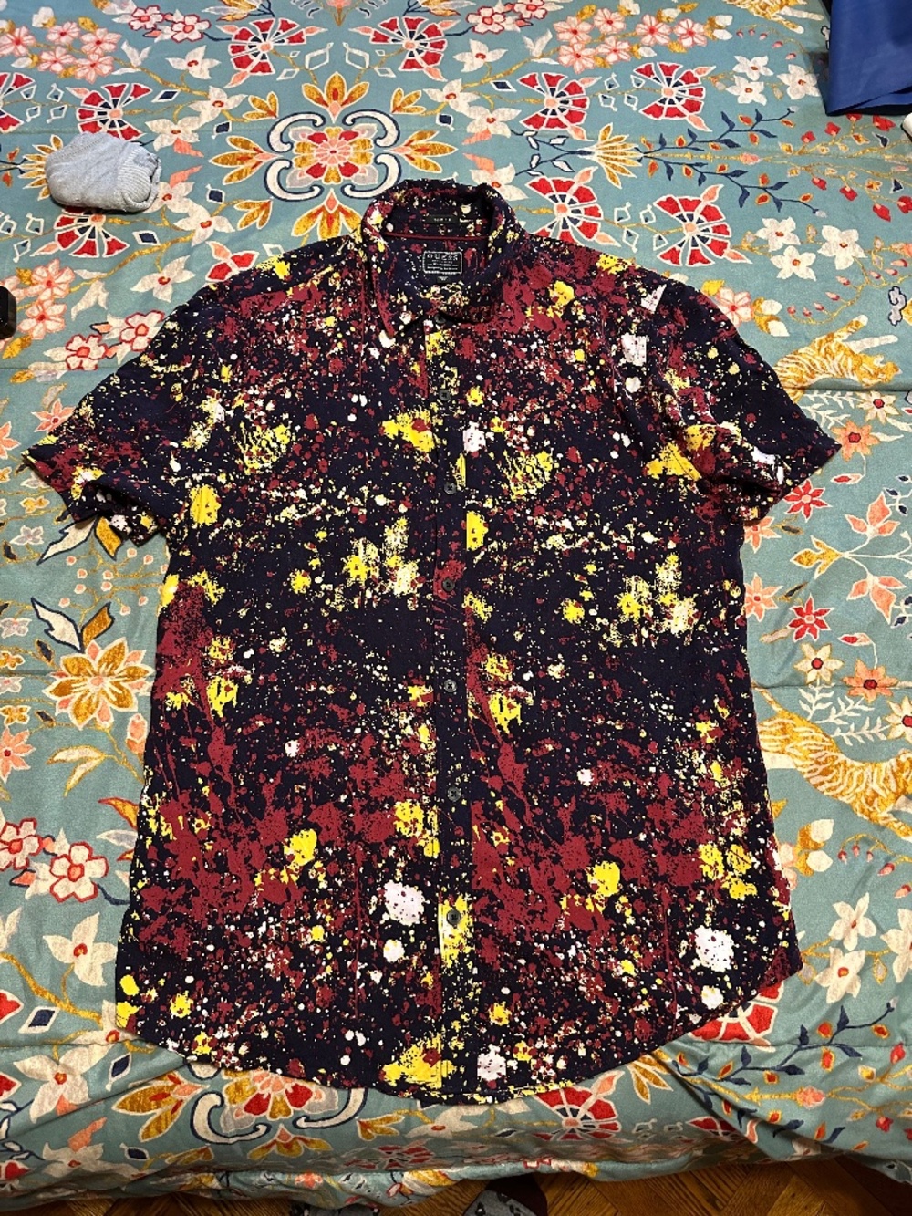 Guess Men's Multi Button Down Shirt Slim Fit Size Medium